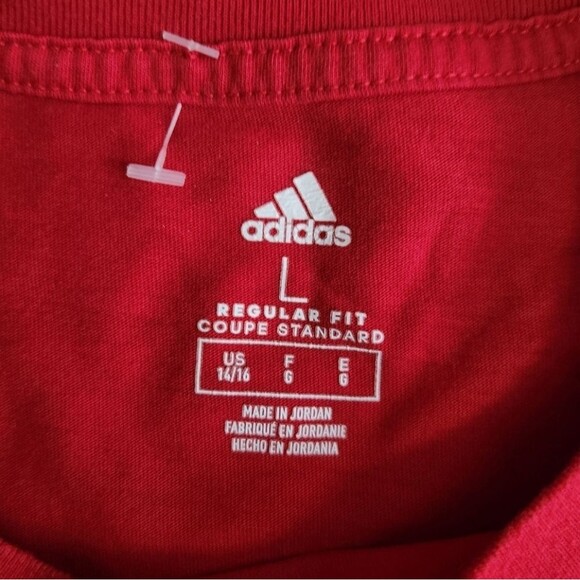 Adidas Big Boys Classic Jersey T-Shirts Red Short Sleeve Crew Neck 14-16 Size L - Picture 5 of 9